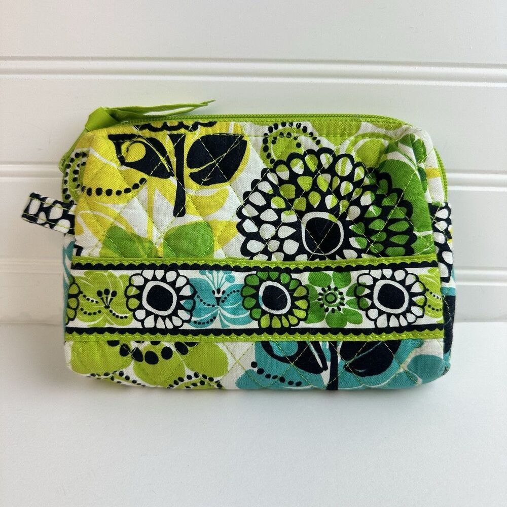 Vera Bradley LIMES UP Small Cosmetic Bag Green Floral Plastic Lined Makeup Pouch